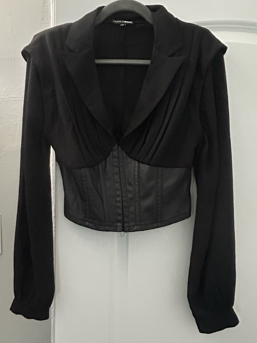 Women's Black Structured Cropped Jacket with Corset Waist